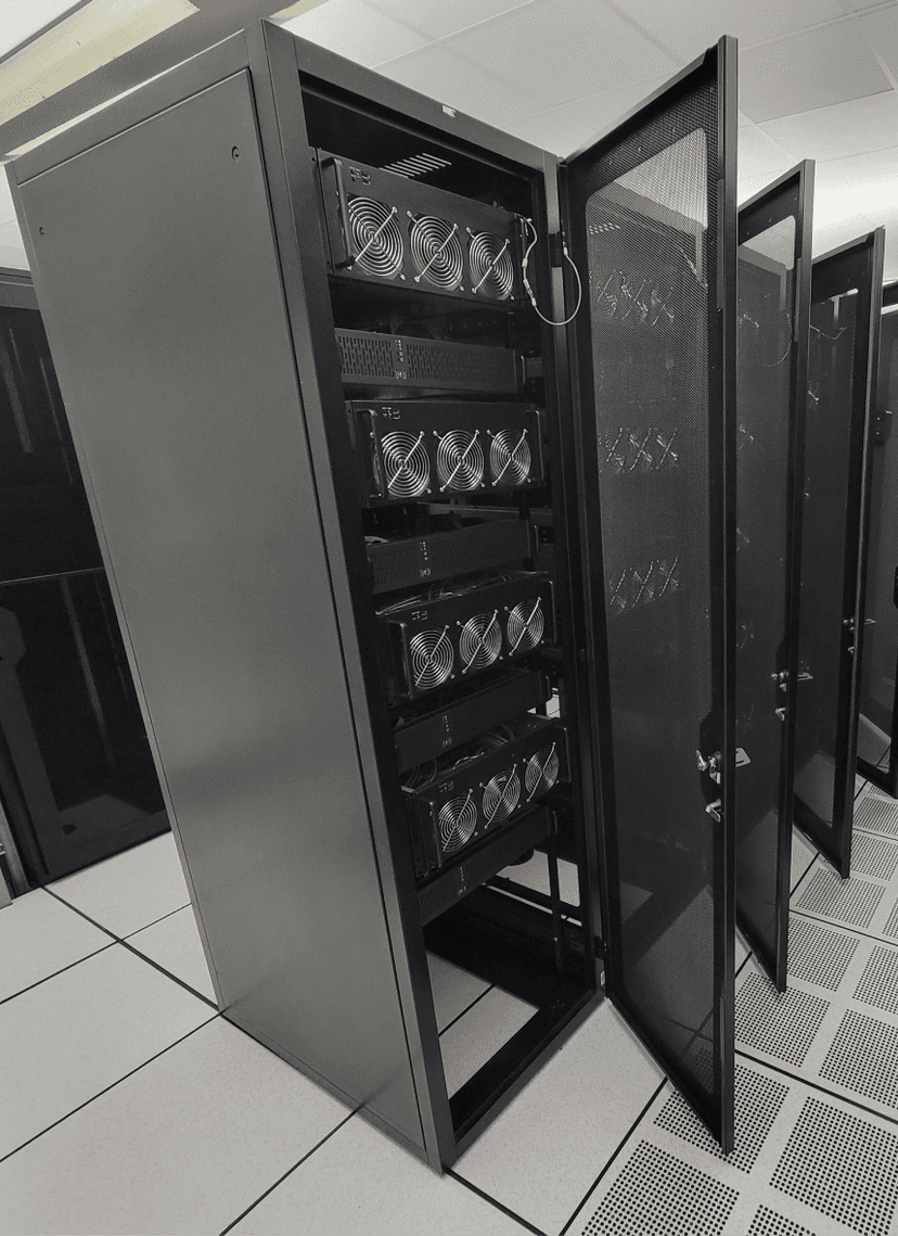 Server rack with open door