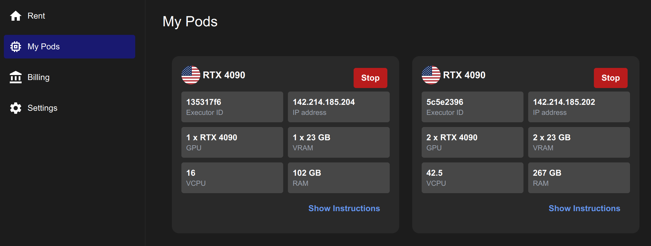 My Pods dashboard